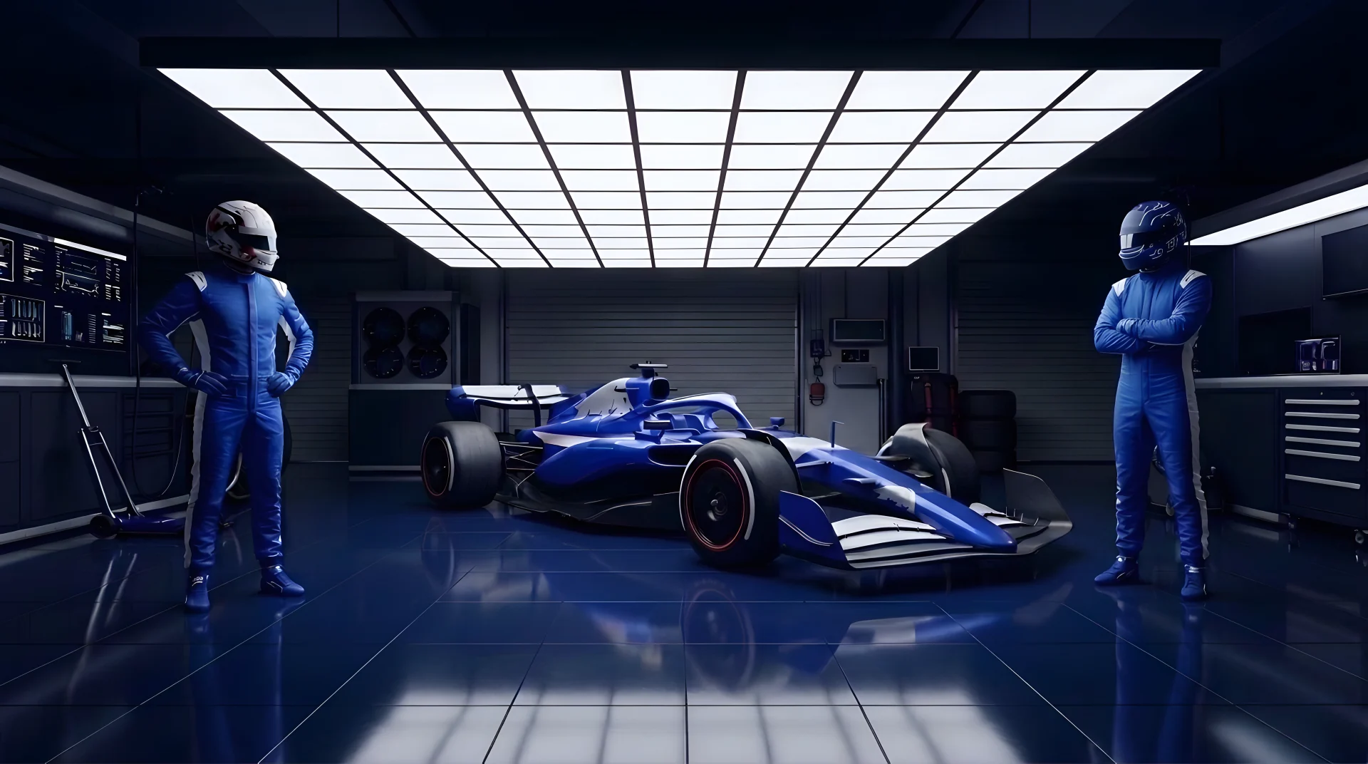 RB F1 Team pit garage scene