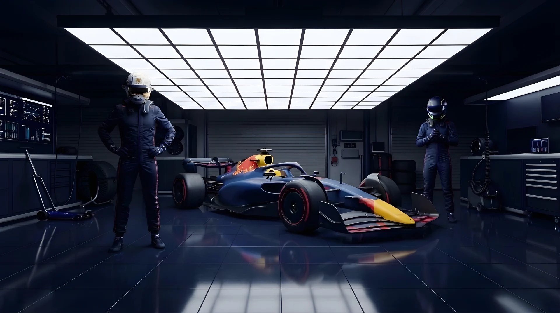 Red Bull pit garage scene